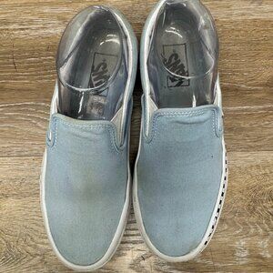 Vans Asher Light Blue Checkered Trim Slip On Sneaker Women's 7